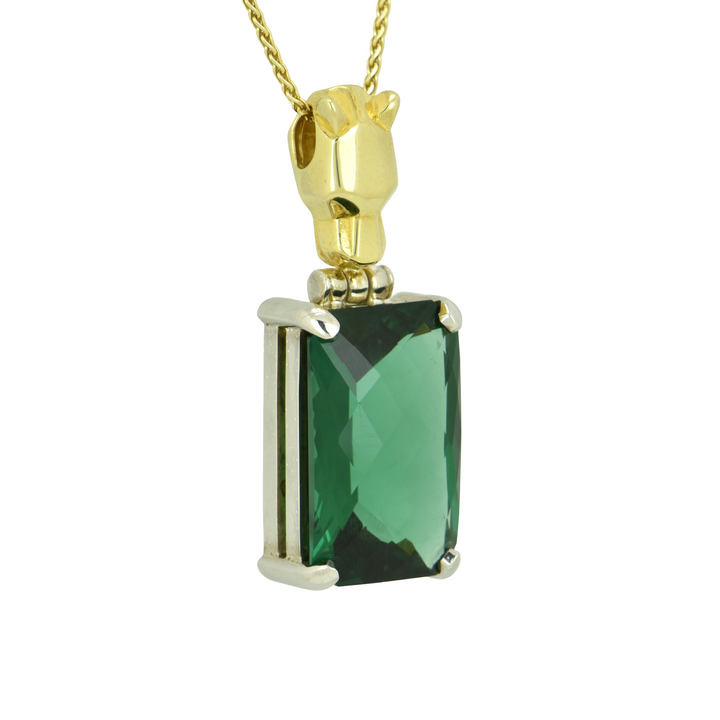 Emerald Cut Green Hydro Quartz Pendant, set in Sterling Silver plated in White Rhodium
