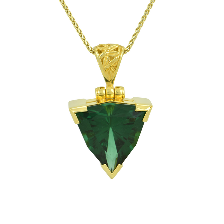 Trillion Green Hydro Quartz Pendant, set in Sterling Silver plated in Yellow Gold
