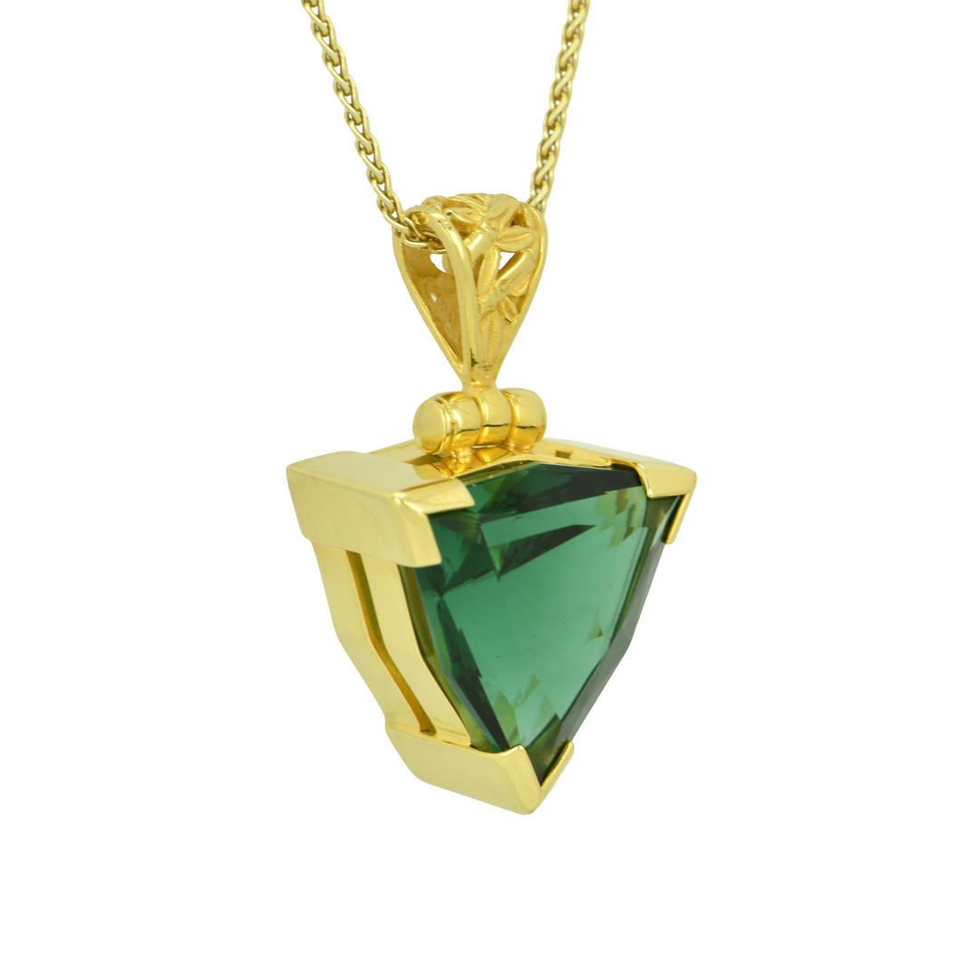 Trillion Green Hydro Quartz Pendant, set in Sterling Silver plated in Yellow Gold