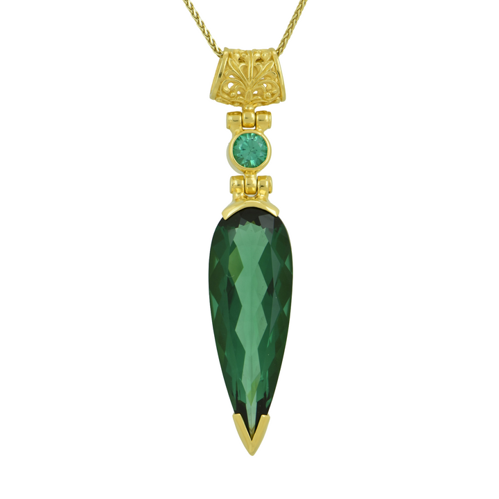 Pear Cut Green Hydro Quartz Pendant, set in Sterling Silver plated in Yellow Gold