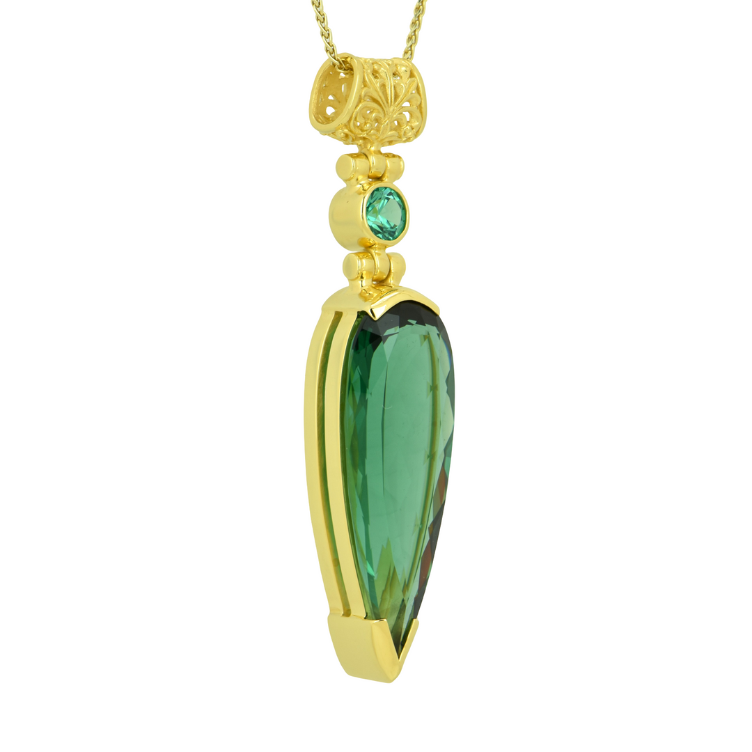Pear Cut Green Hydro Quartz Pendant, set in Sterling Silver plated in Yellow Gold