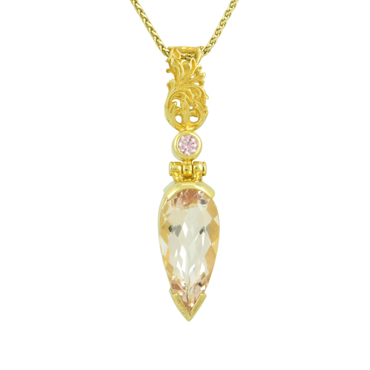 Pear Cut Morganite Pendant, set in Sterling Silver plated in Yellow Gold