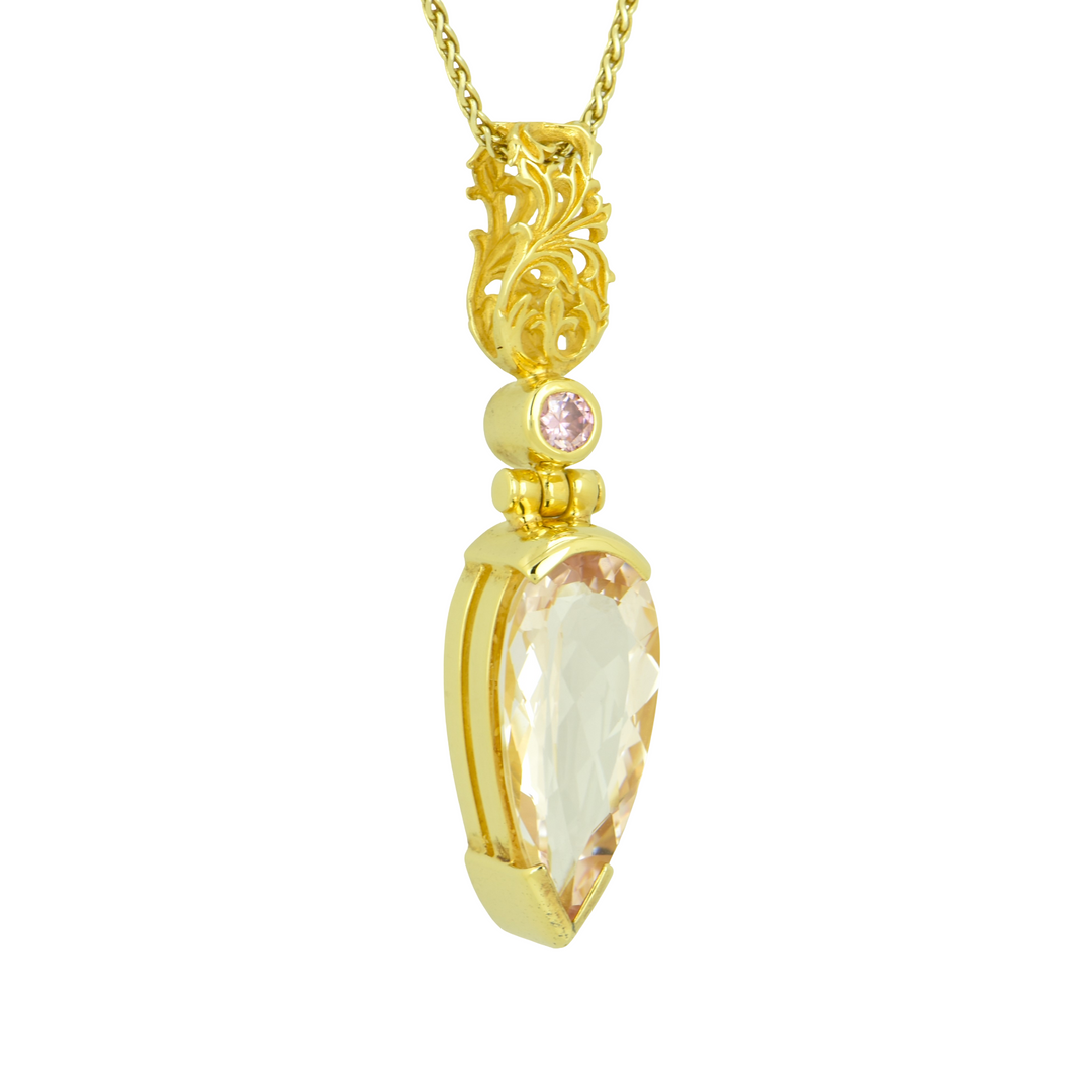 Pear Cut Morganite Pendant, set in Sterling Silver plated in Yellow Gold