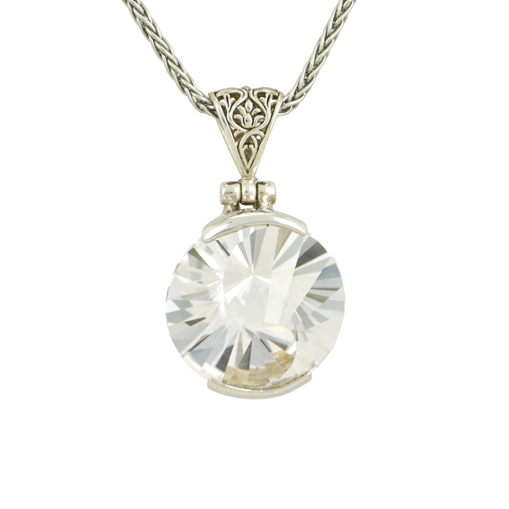 Round White Sapphire Pendant, set in Sterling Silver plated in White Rhodium