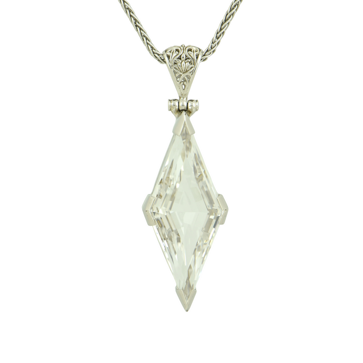 White Sapphire Pendant, set in Sterling Silver plated in White Rhodium