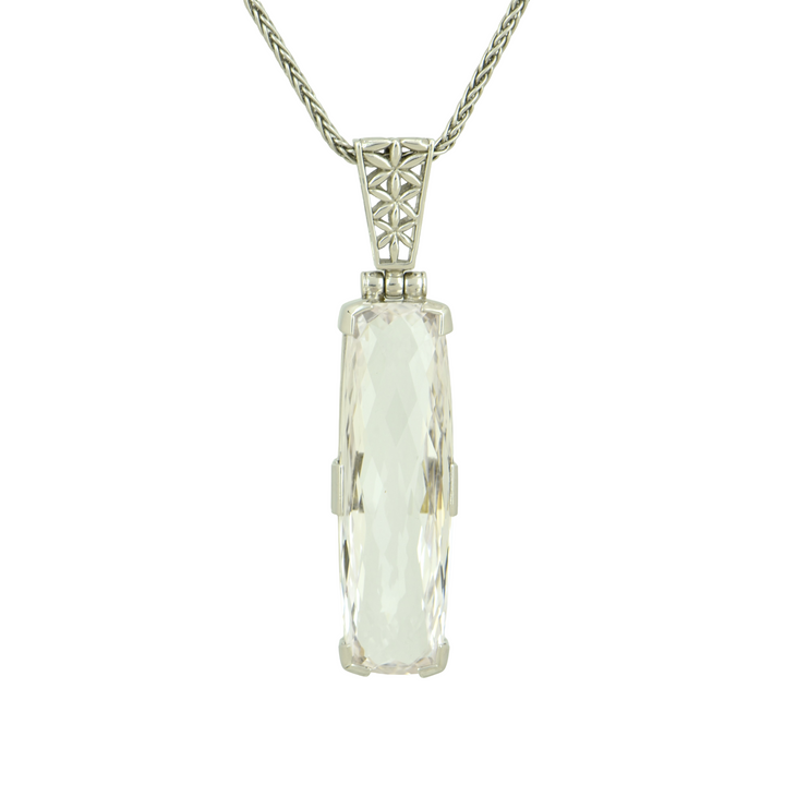 Emerald Cut White Sapphire Pendant, set in Sterling Silver plated in White Rhodium