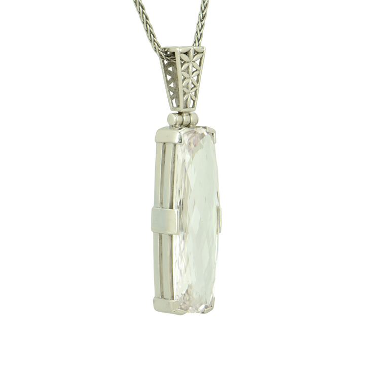 Emerald Cut White Sapphire Pendant, set in Sterling Silver plated in White Rhodium