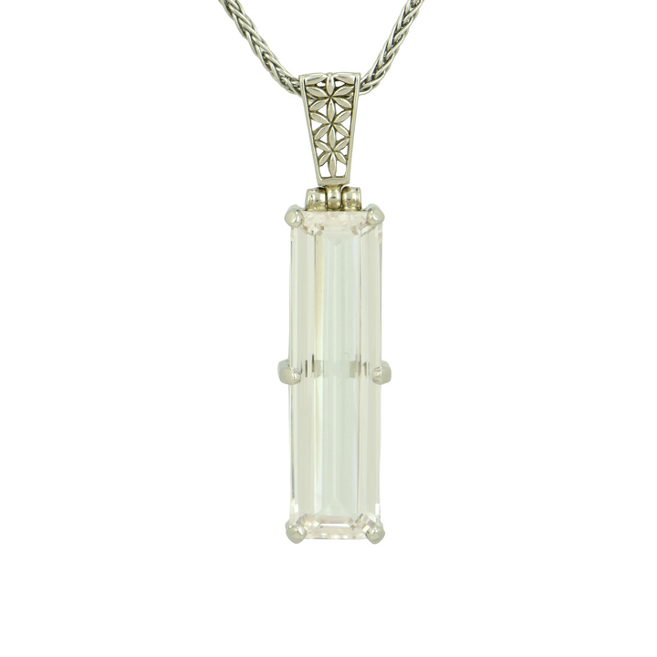Emerald Cut White Sapphire Pendant, set in Sterling Silver plated in White Rhodium