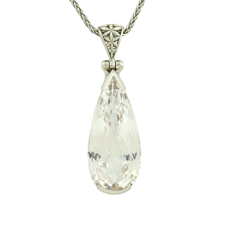 Pear Cut White Sapphire Pendant, set in Sterling Silver plated in White Rhodium