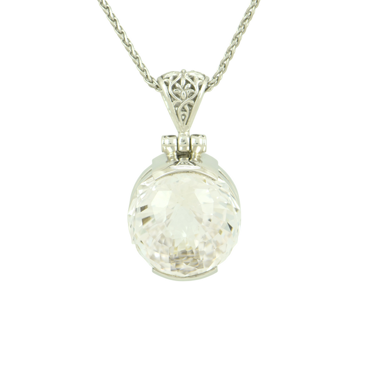 Round White Sapphire Pendant, set in Sterling Silver plated in White Rhodium