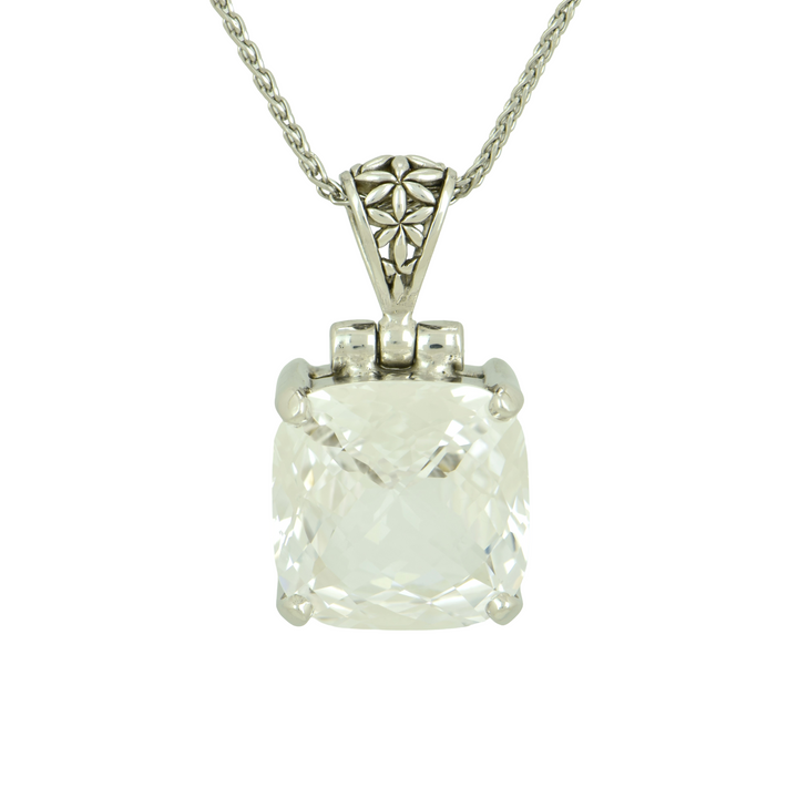 White Sapphire Pendant, set in Sterling Silver plated in White Rhodium