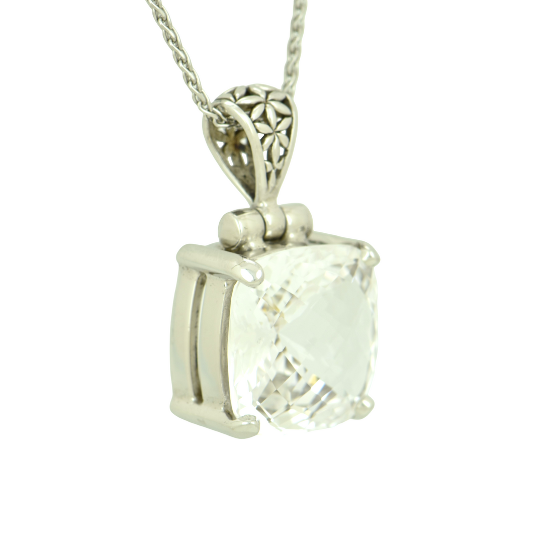 White Sapphire Pendant, set in Sterling Silver plated in White Rhodium