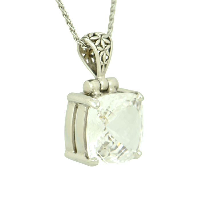 White Sapphire Pendant, set in Sterling Silver plated in White Rhodium