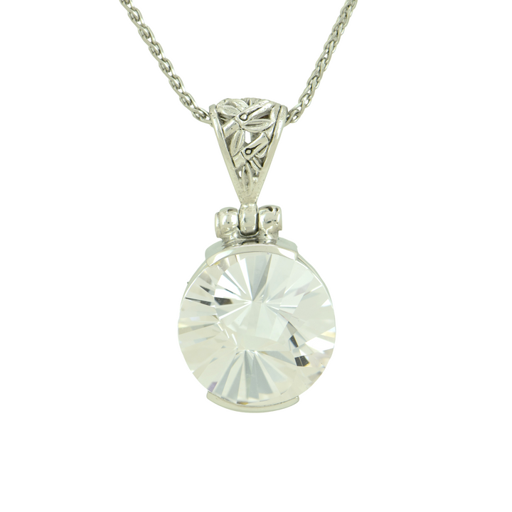 Round White Sapphire Pendant, set in Sterling Silver plated in White Rhodium