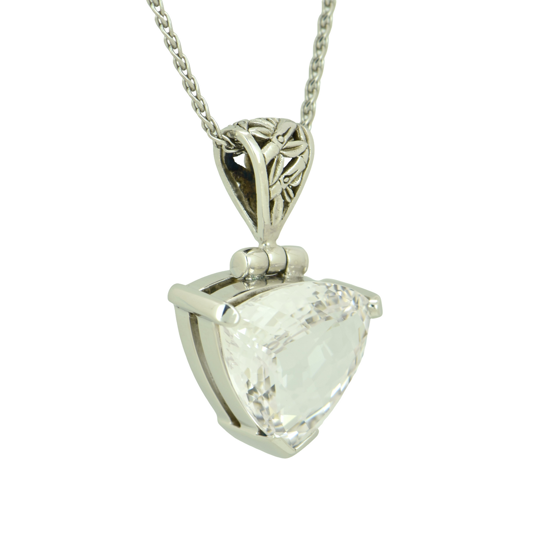 Trillion White Sapphire Pendant, set in Sterling Silver plated in White Rhodium