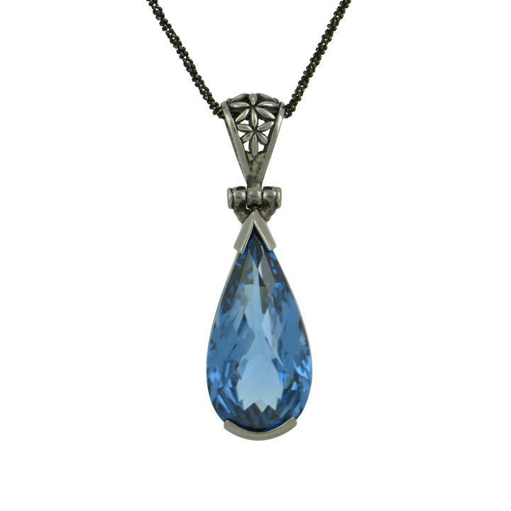 Pear Cut Blue Green Spinel Pendant, set in Sterling Silver plated in Black Rhodium