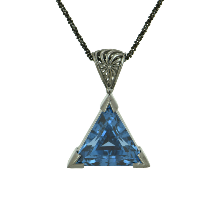 Blue Green Spinel Pendant, set in Sterling Silver plated in Black Rhodium