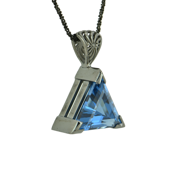 Blue Green Spinel Pendant, set in Sterling Silver plated in Black Rhodium