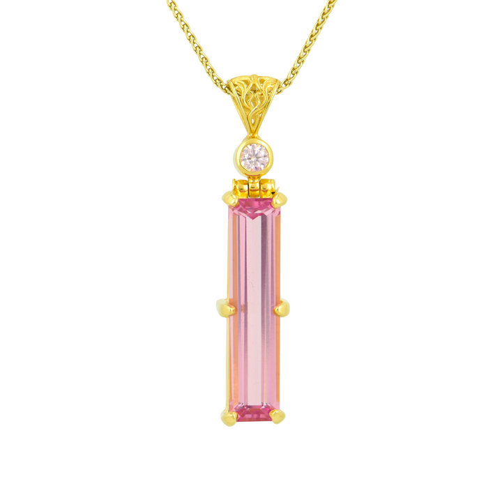 Emerald Cut Pink Biron Emerald Pendant, set in Sterling Silver plated in Yellow Gold
