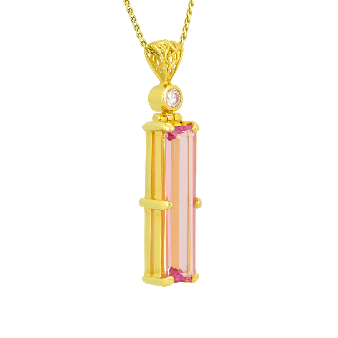 Emerald Cut Pink Biron Emerald Pendant, set in Sterling Silver plated in Yellow Gold