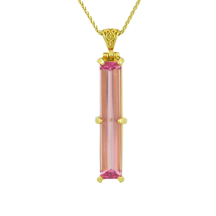 Emerald Cut Pink Biron Emerald Pendant, set in Sterling Silver plated in Yellow Gold