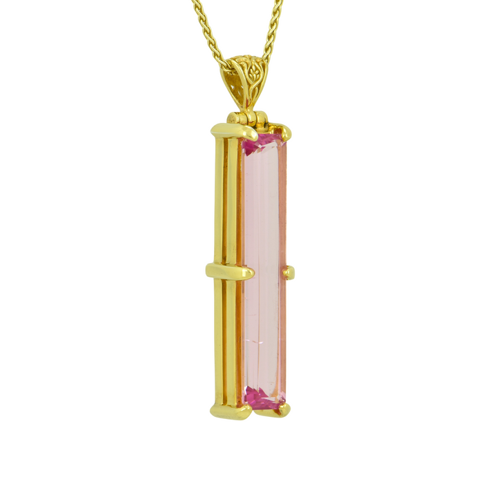 Emerald Cut Pink Biron Emerald Pendant, set in Sterling Silver plated in Yellow Gold