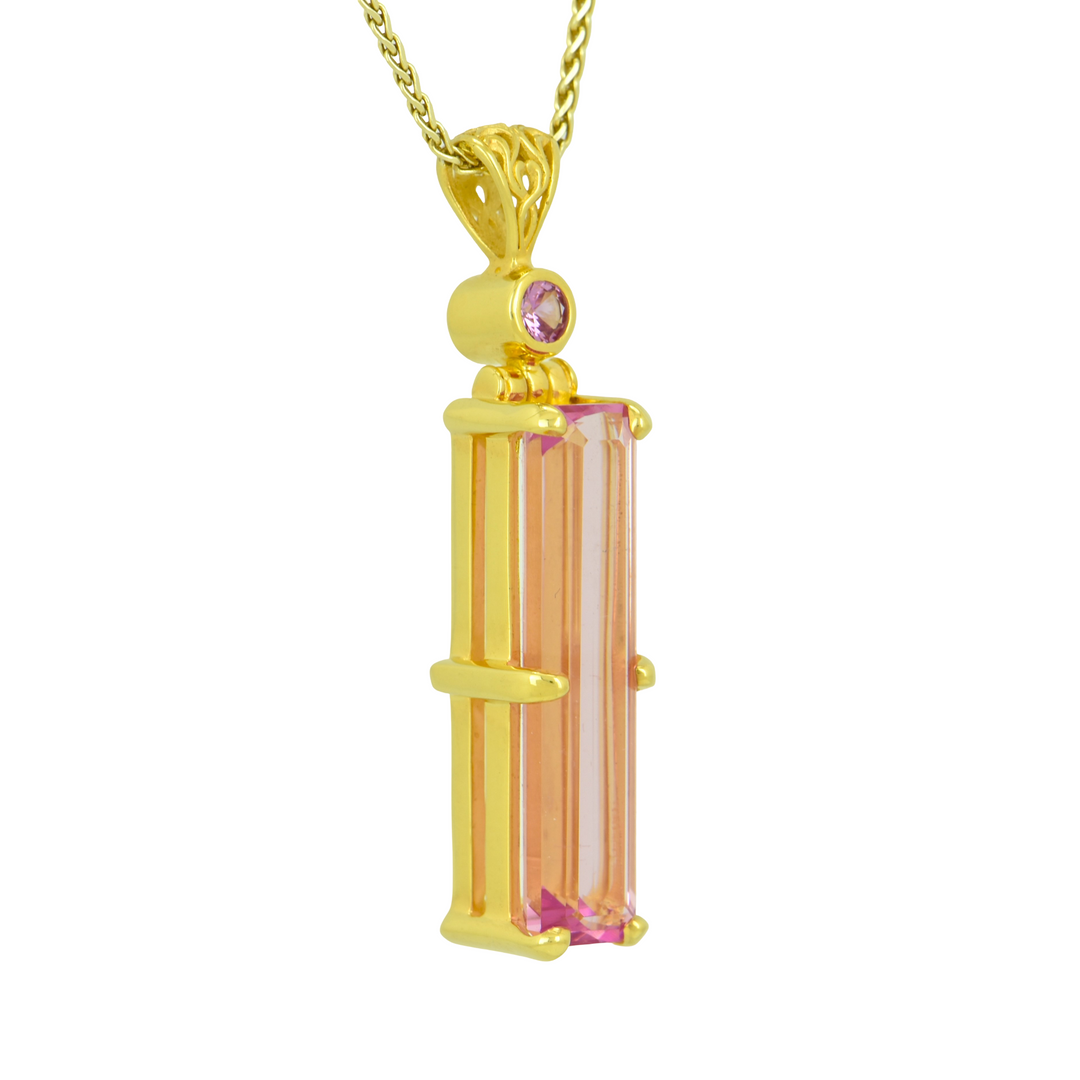 Emerald Cut Pink Biron Emerald Pendant, set in Sterling Silver plated in Yellow Gold