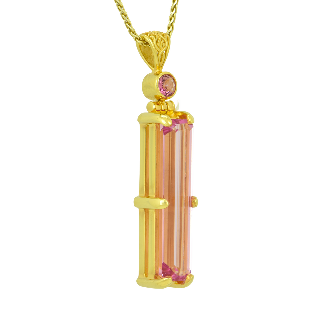 Emerald Cut Pink Biron Emerald Pendant, set in Sterling Silver plated in Yellow Gold