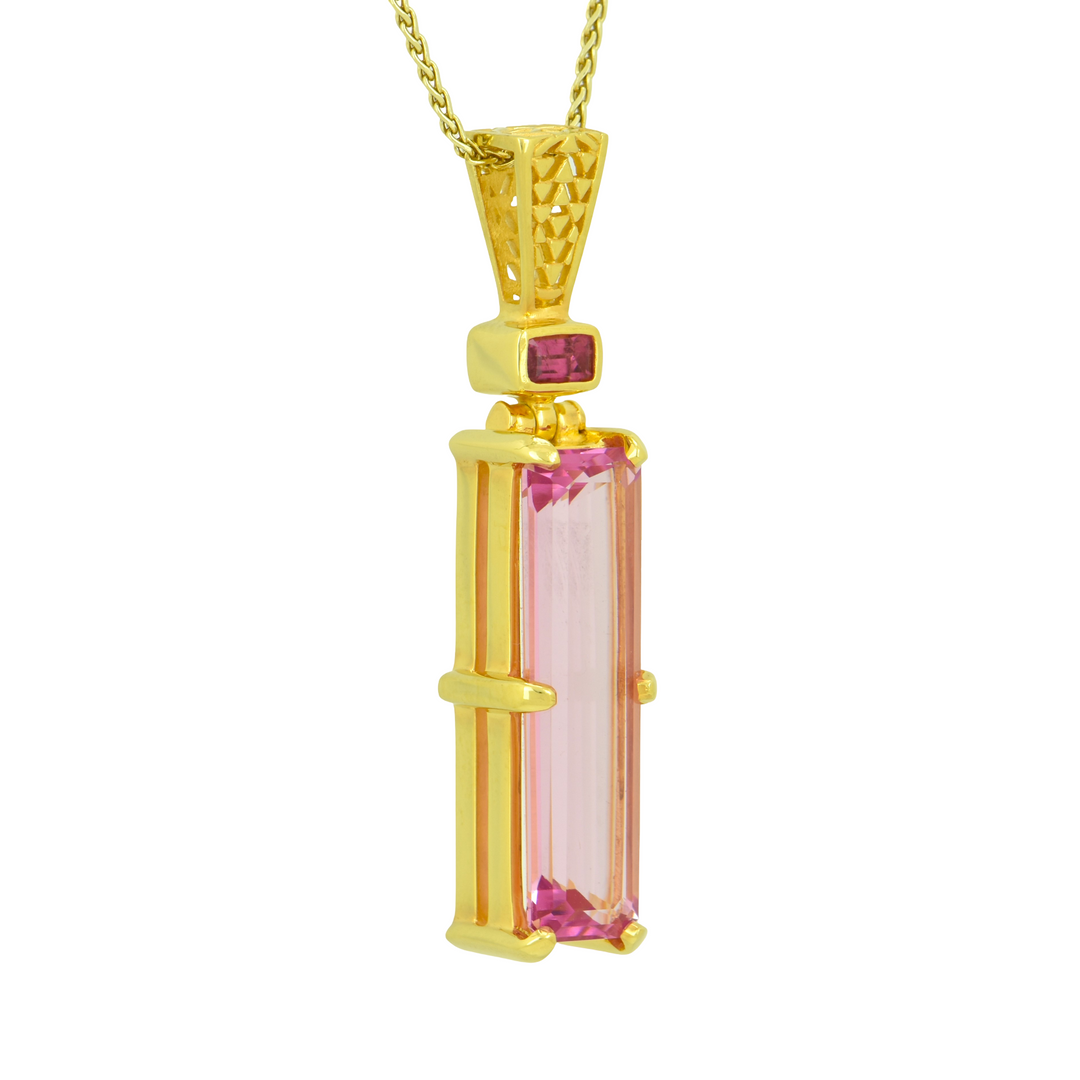 Emerald Cut Pink Biron Emerald Pendant, set in Sterling Silver plated in Yellow Gold
