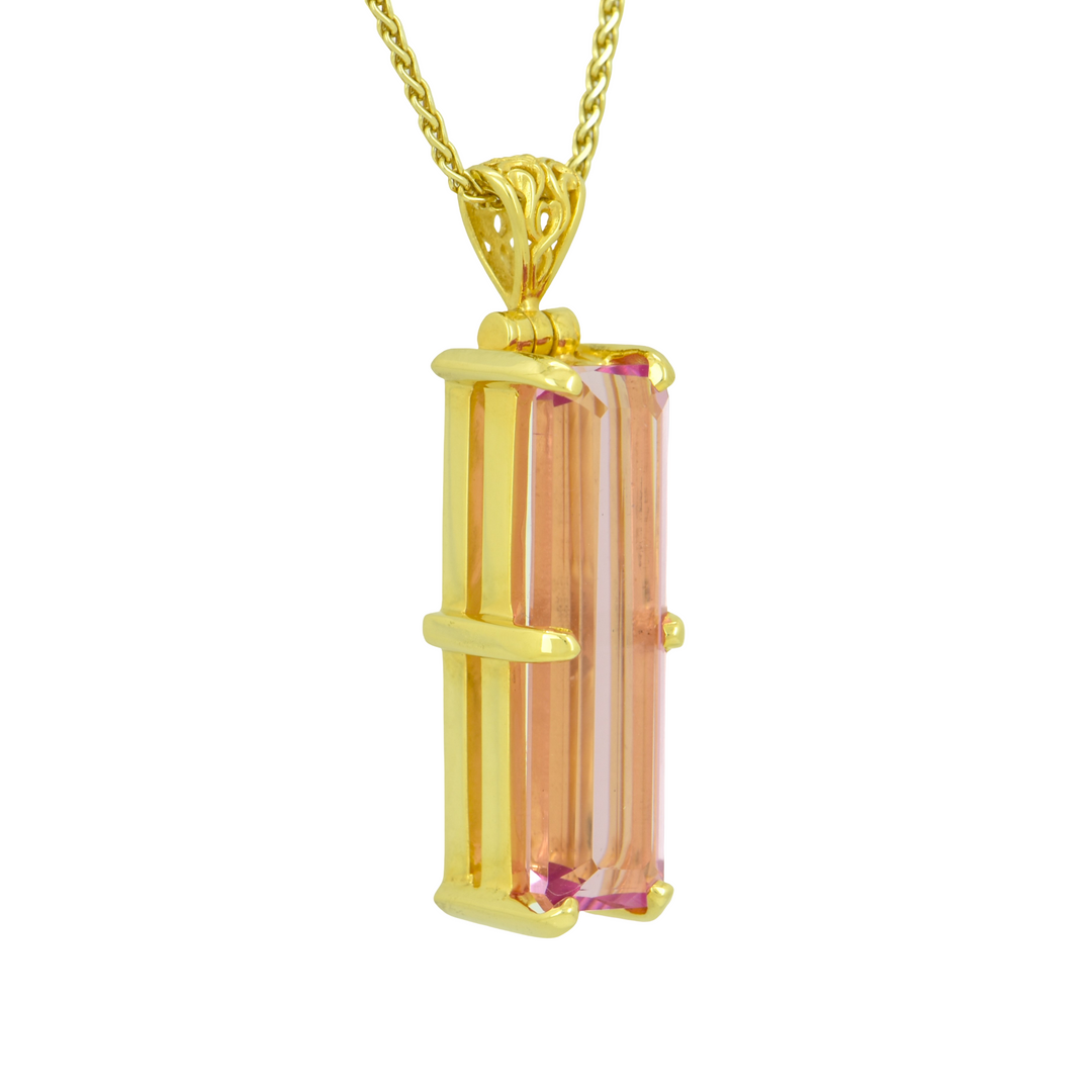 Emerald Cut Pink Biron Emerald Pendant, set in Sterling Silver plated in Yellow Gold