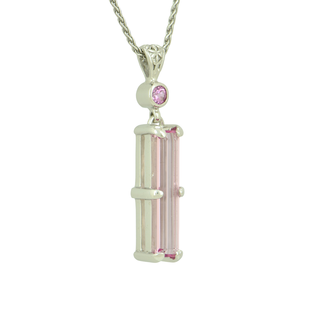 Emerald Cut Pink Biron Emerald Pendant, set in Sterling Silver plated in White Rhodium
