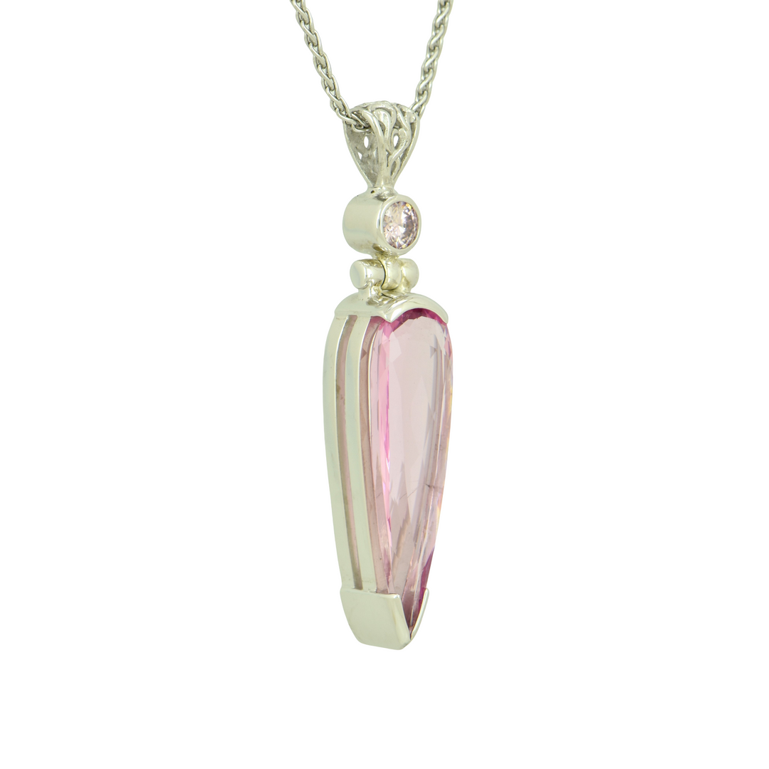 Pear Cut Pink Biron Emerald Pendant, set in Sterling Silver plated in White Rhodium