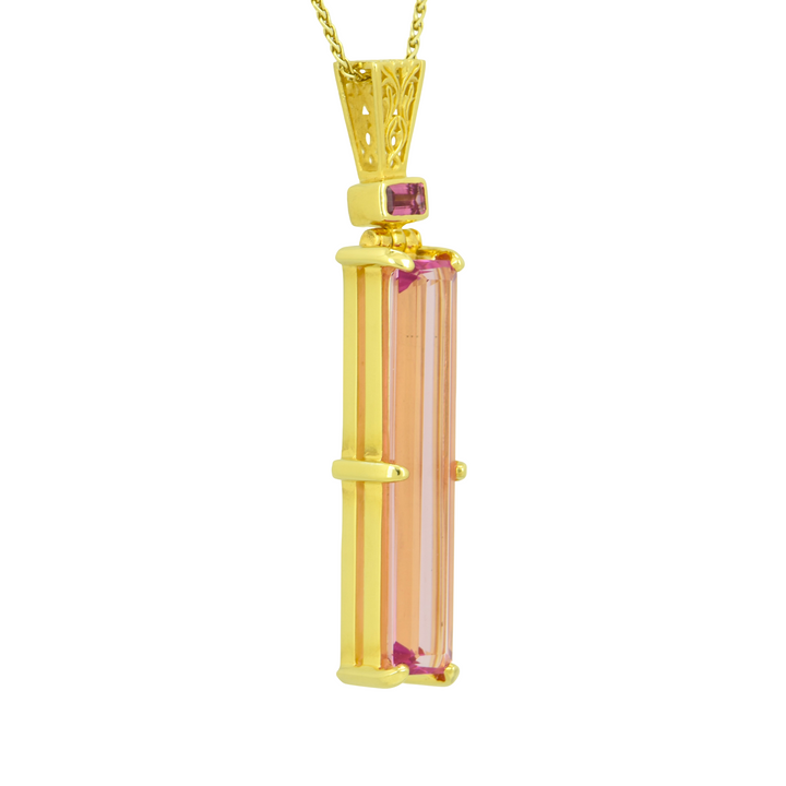 Emerald Cut Pink Biron Emerald Pendant, set in Sterling Silver plated in Yellow Gold
