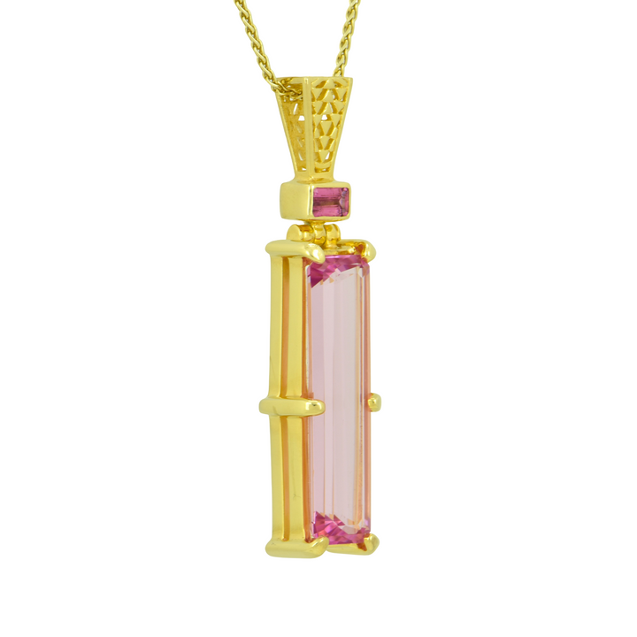 Emerald Cut Pink Biron Emerald Pendant, set in Sterling Silver plated in Yellow Gold