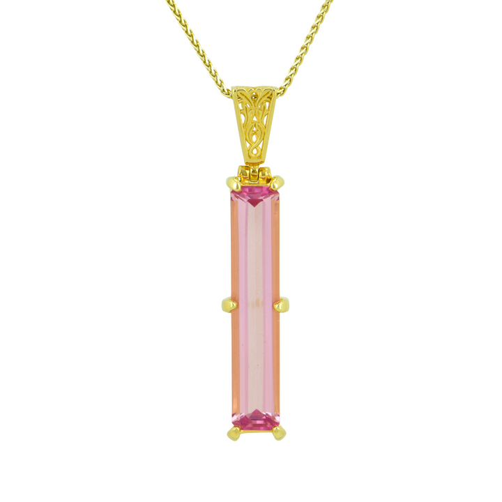 Emerald Cut Pink Biron Emerald Pendant, set in Sterling Silver plated in Yellow Gold