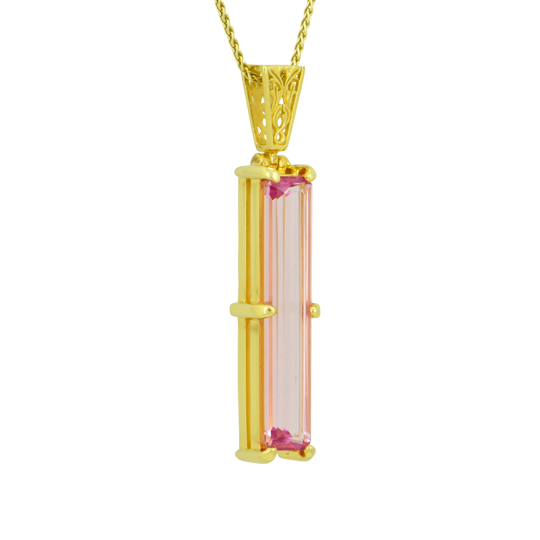 Emerald Cut Pink Biron Emerald Pendant, set in Sterling Silver plated in Yellow Gold