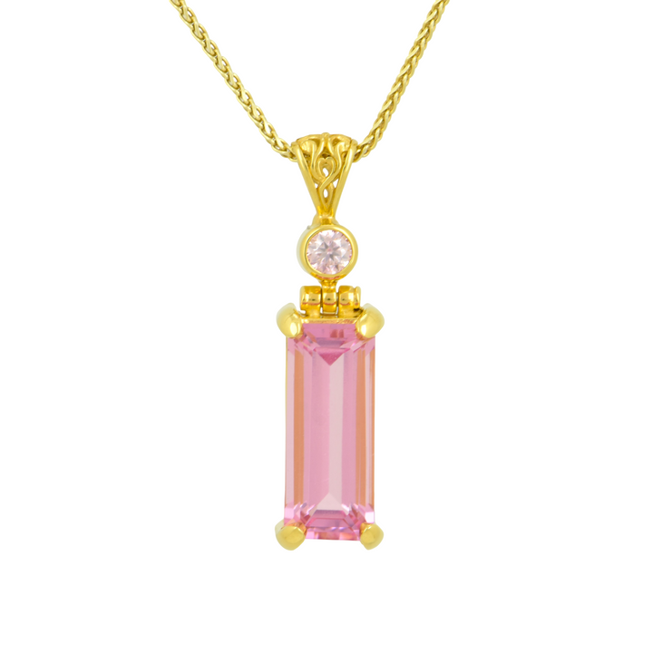 Emerald Cut Pink Biron Emerald Pendant, set in Sterling Silver plated in Yellow Gold