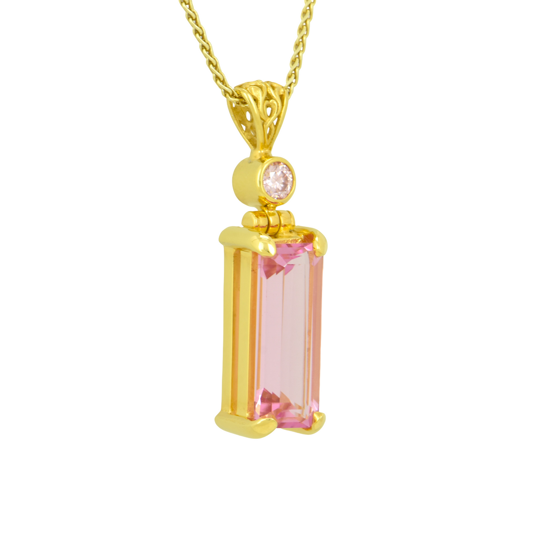 Emerald Cut Pink Biron Emerald Pendant, set in Sterling Silver plated in Yellow Gold