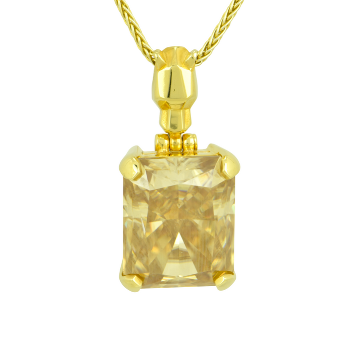 Emerald Cut Champagne Moissanite Pendant, set in Sterling Silver plated in Yellow Gold