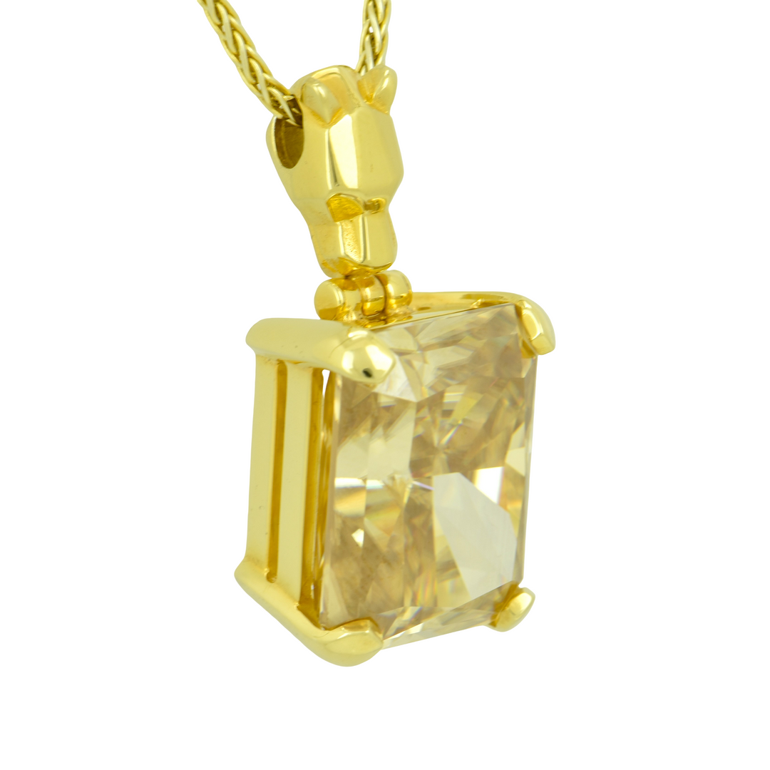 Emerald Cut Champagne Moissanite Pendant, set in Sterling Silver plated in Yellow Gold