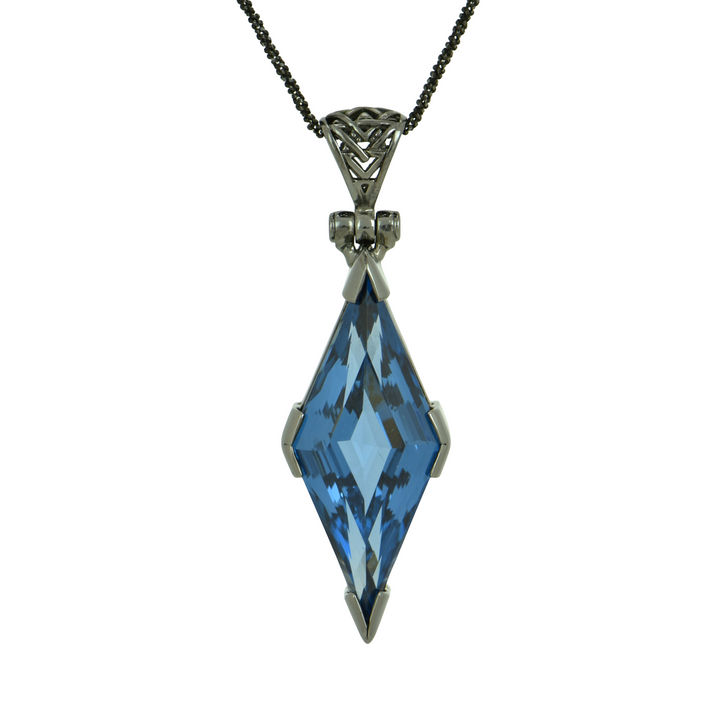Blue Green Spinel Pendant, set in Sterling Silver plated in Black Rhodium