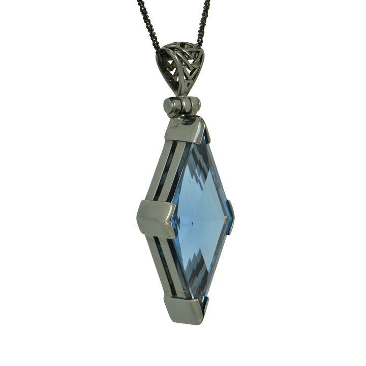 Blue Green Spinel Pendant, set in Sterling Silver plated in Black Rhodium