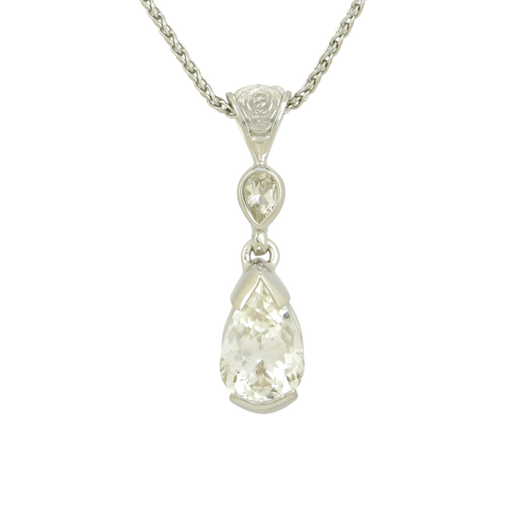Phenakite Pendant, Pear Cut, set in Sterling Silver plated in White Rhodium