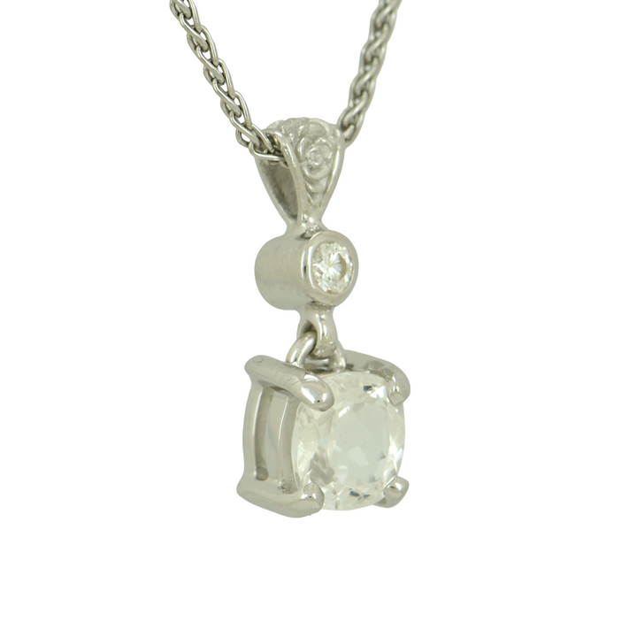 Phenakite Pendant, Rectangle Cut, set in Sterling Silver plated in White Rhodium