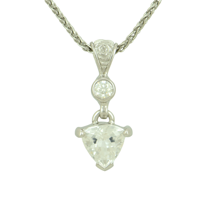 Phenakite Pendant, Trillion Cut, set in Sterling Silver plated in White Rhodium