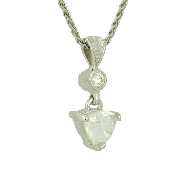 Phenakite Pendant, Trillion Cut, set in Sterling Silver plated in White Rhodium