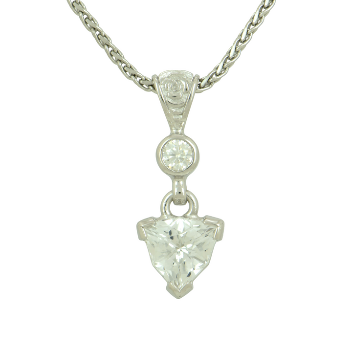 Phenakite Galactic Pendant, Galactic Cut, set in Sterling Silver plated in White Rhodium