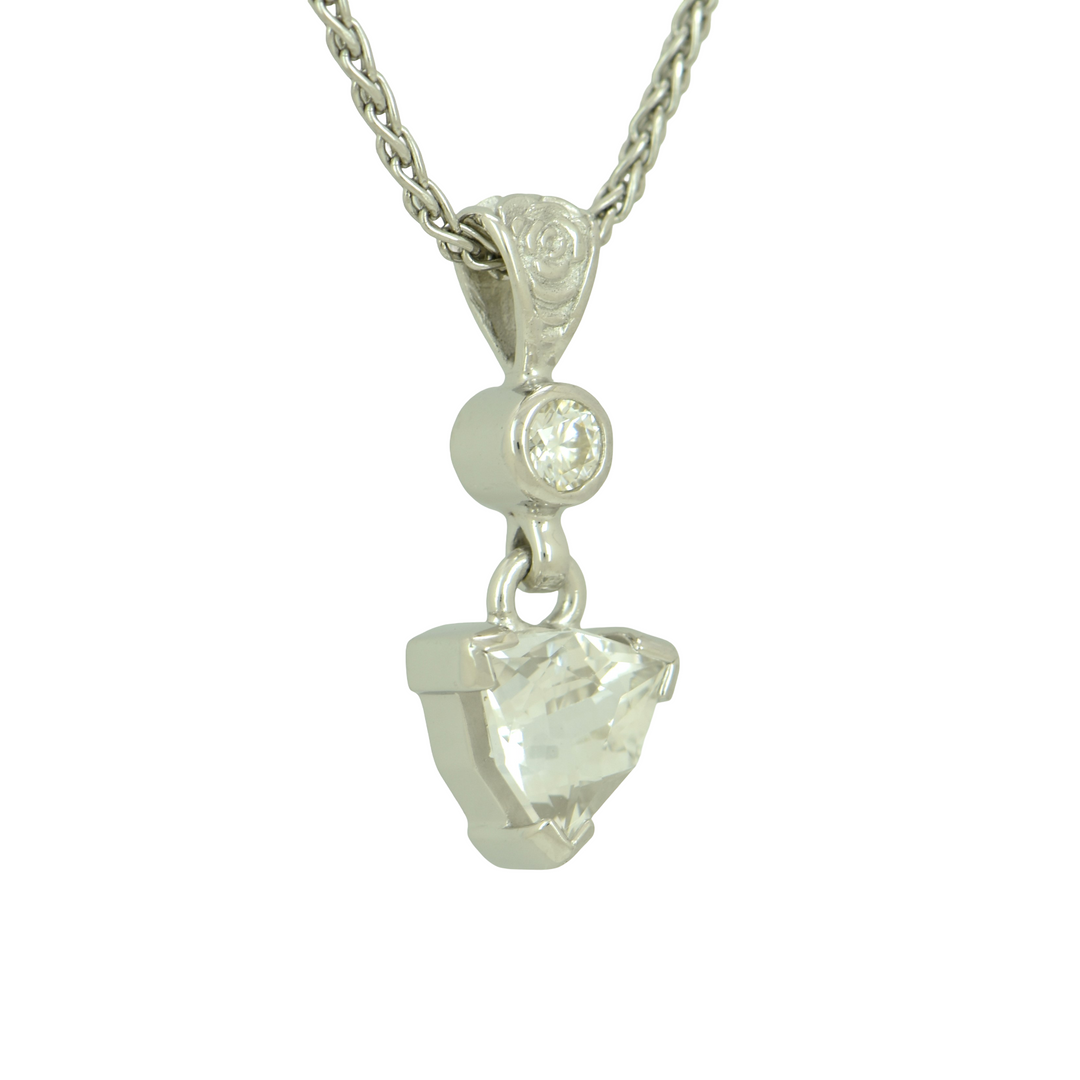 Phenakite Galactic Pendant, Galactic Cut, set in Sterling Silver plated in White Rhodium