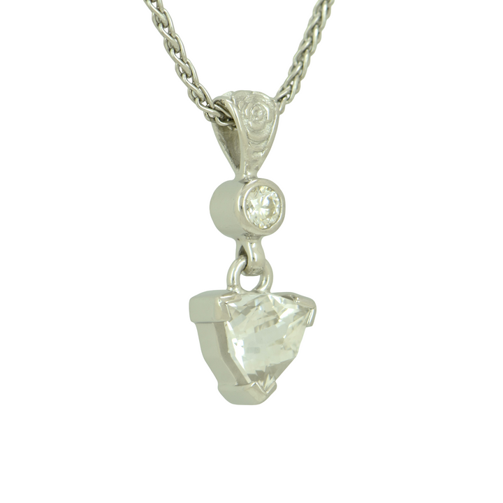 Phenakite Galactic Pendant, Galactic Cut, set in Sterling Silver plated in White Rhodium