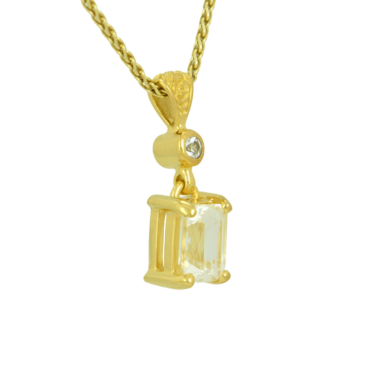 Phenakite Pendant, Rectangle Cut, set in Sterling Silver plated in Yellow Gold